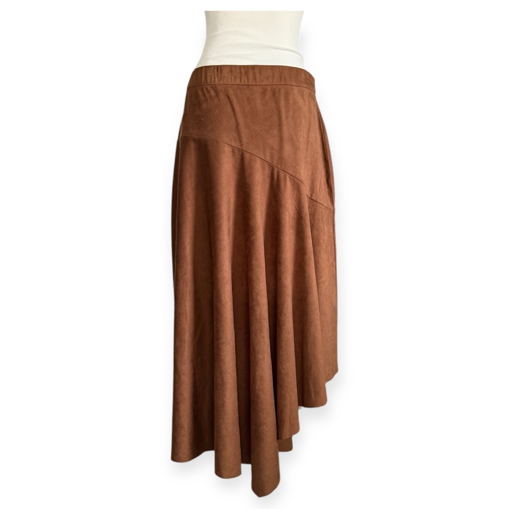 Soft Surroundings Faux Suede Asymmetrical Midi Skirt Brown Mocha Mousse Medium